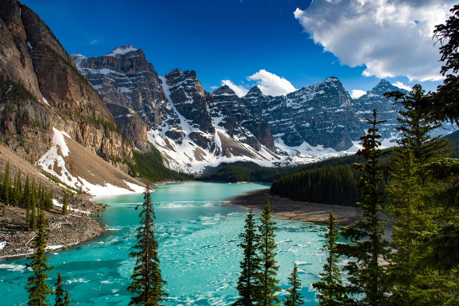 Turquoise lake beneath the Canadian Rockies